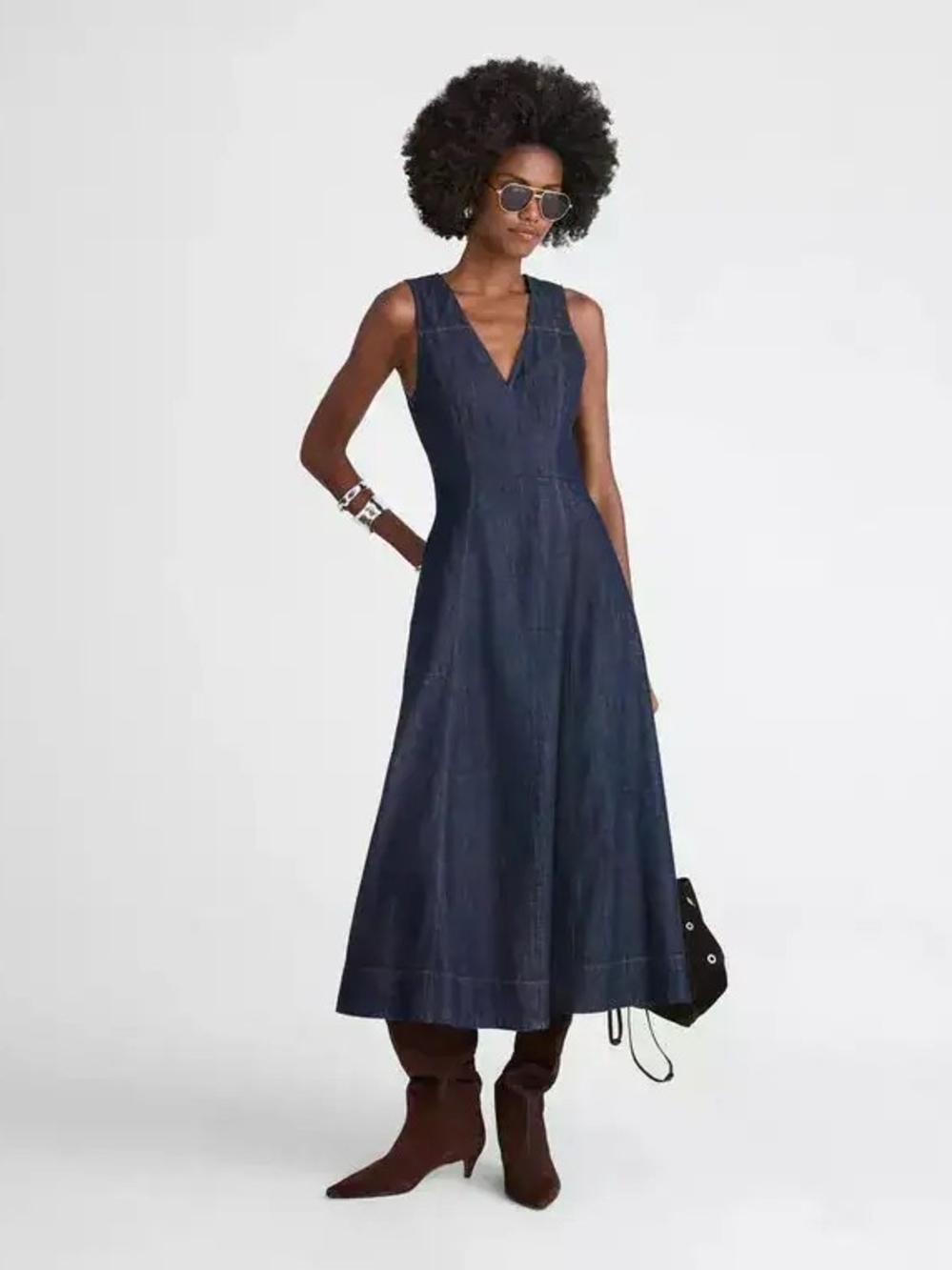 Madewell Dark Indigo V‑Neck Denim Maxi Dress